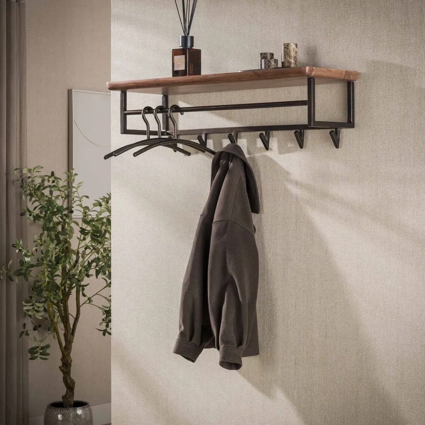 Stockton Kapstok met stang 6 haken Bruin 100cm