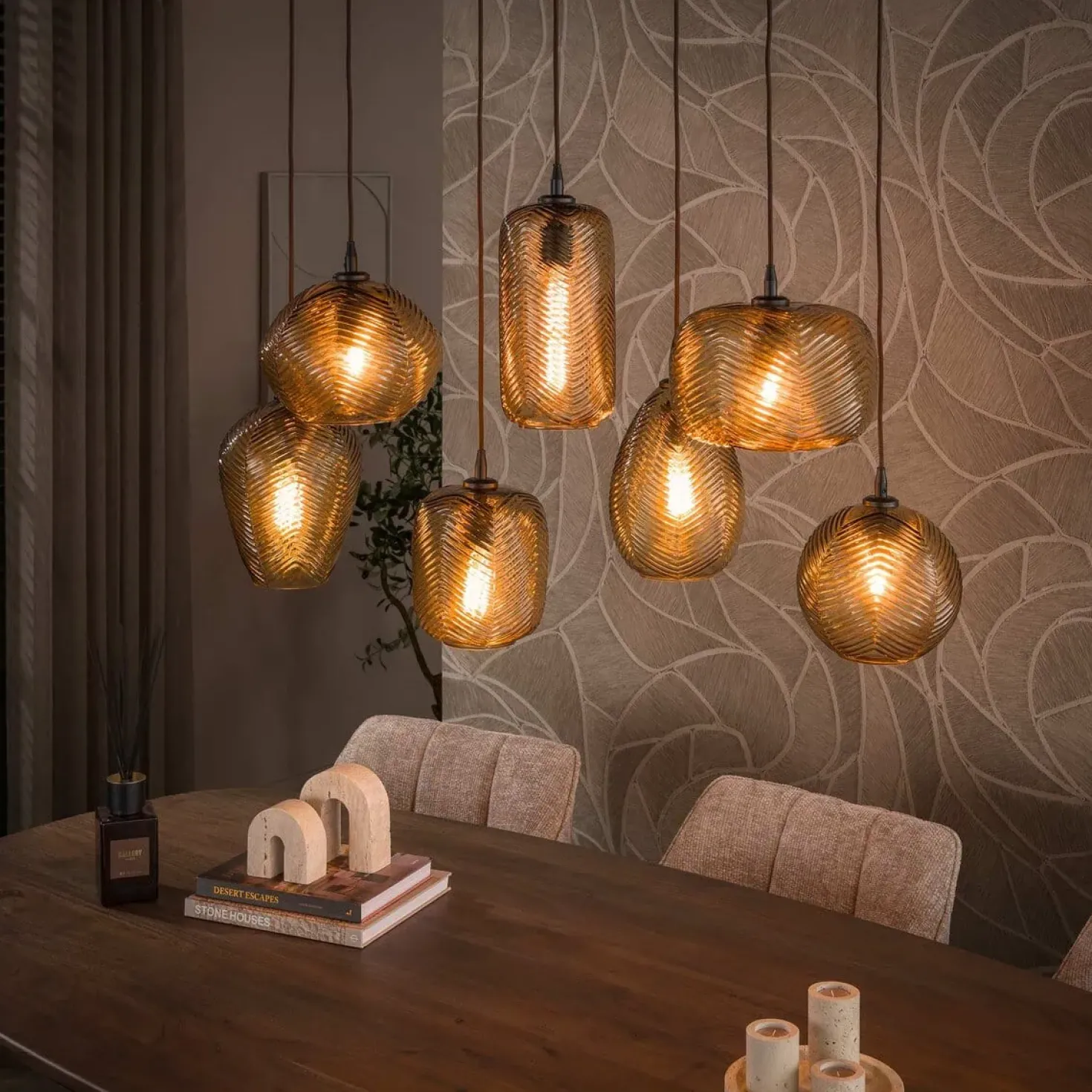 Sully 7-lichts Hanglamp Smoke bruin glas