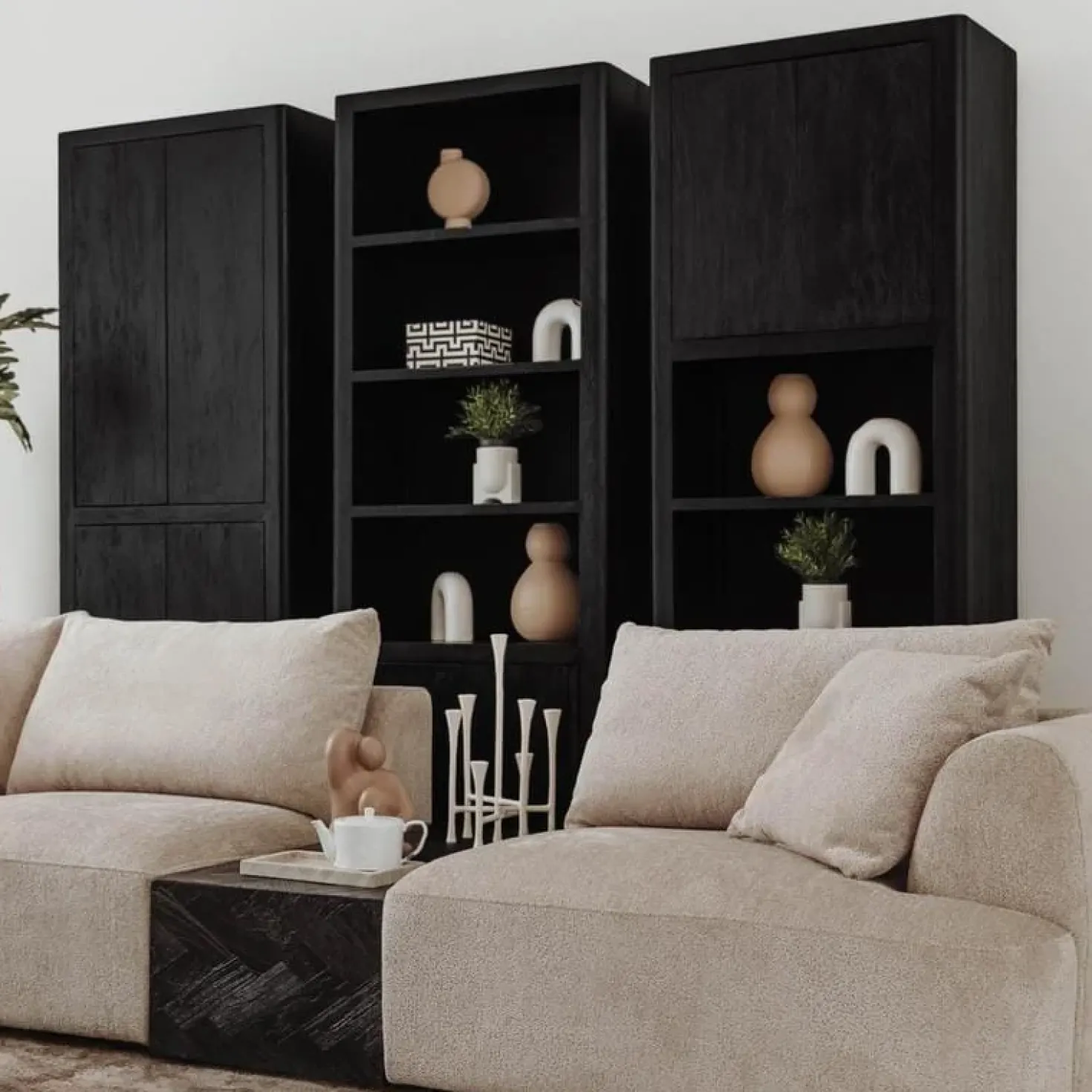 Tenna Boekenkast Zwart mangohout 80cm