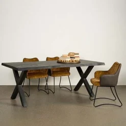 Tiago Eettafel met X poot rechthoek acacia hout zwart 220×100