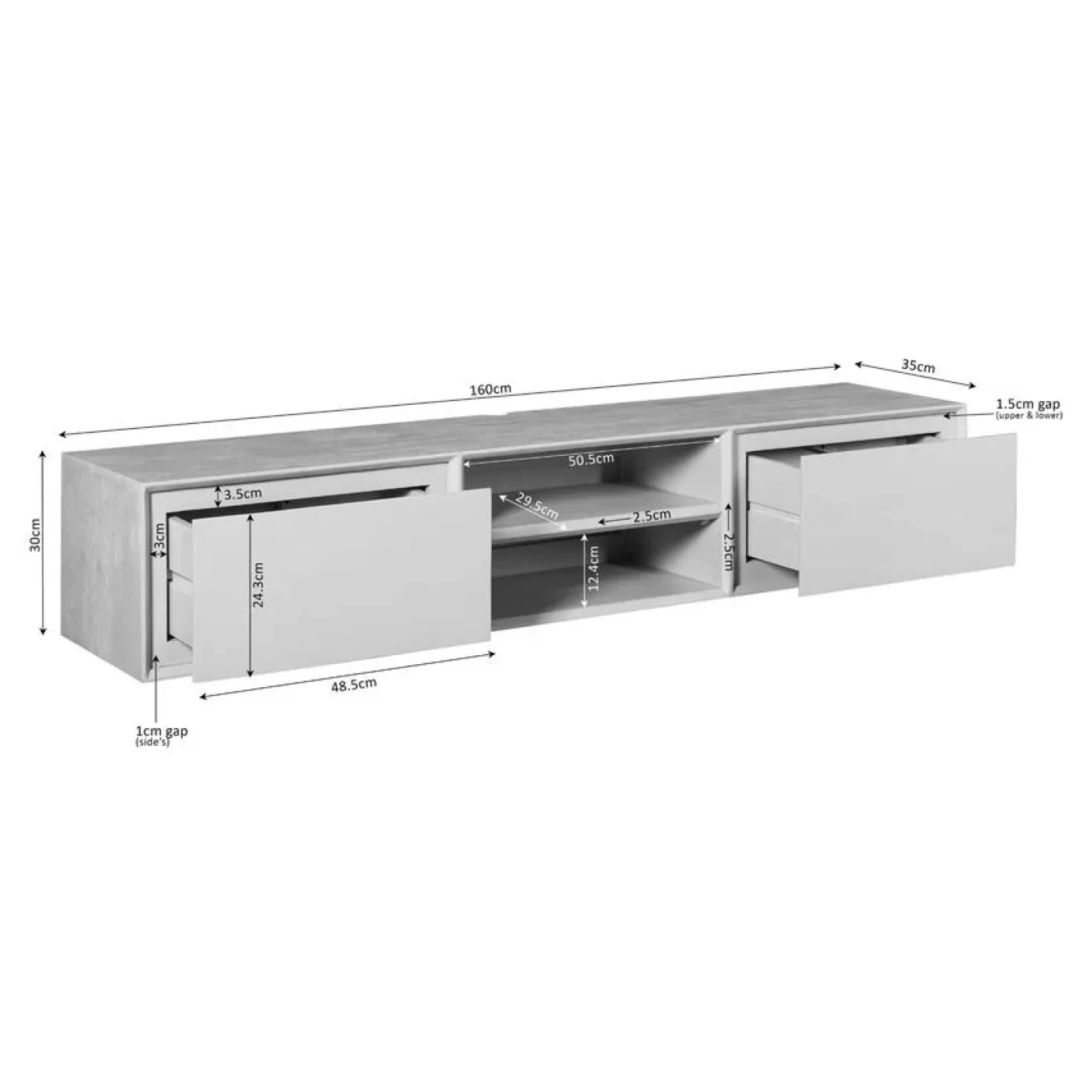 Tony Zwevend Tv meubel Naturel Mangohout 160 cm