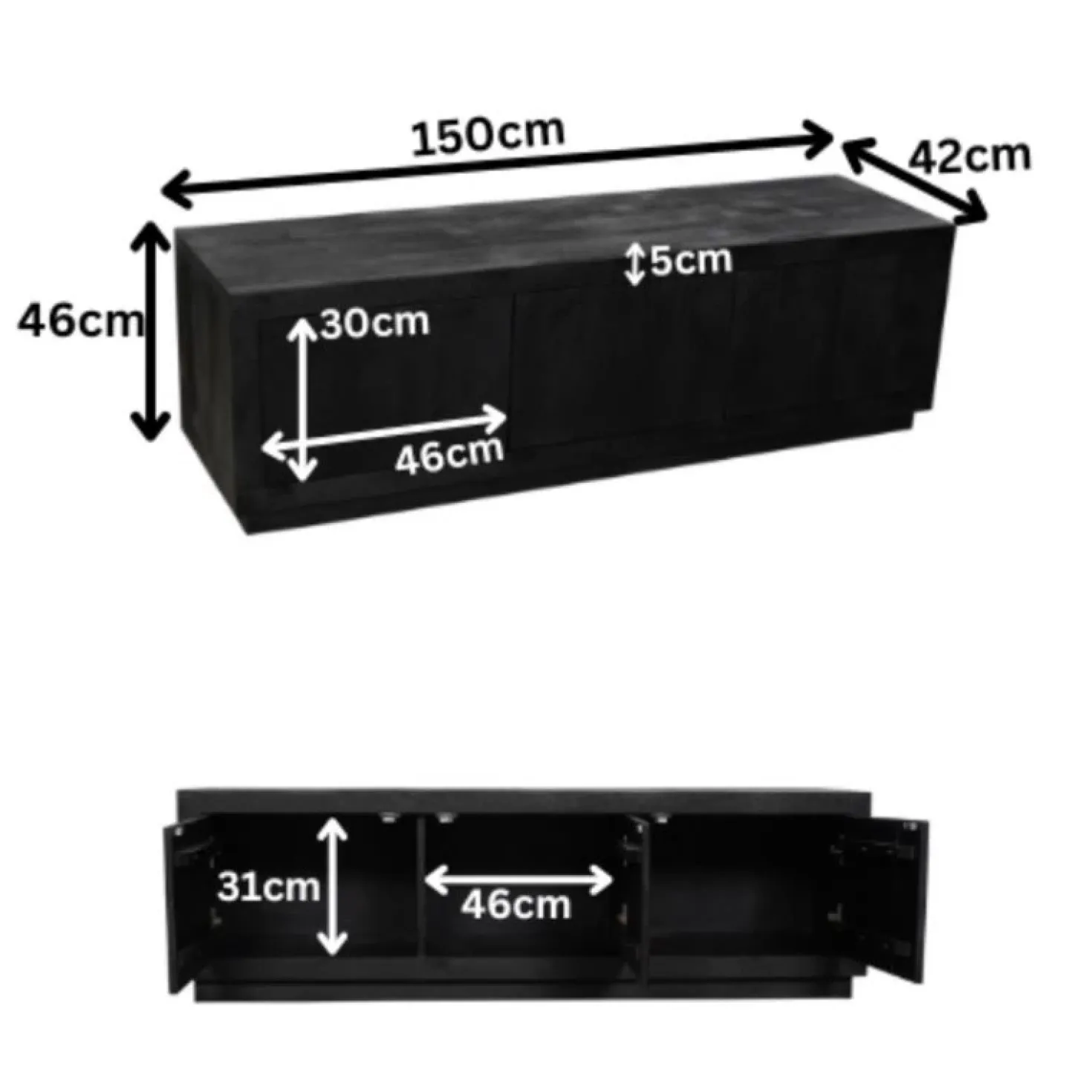 TV meubel Dortmund mangohout zwart 150cm