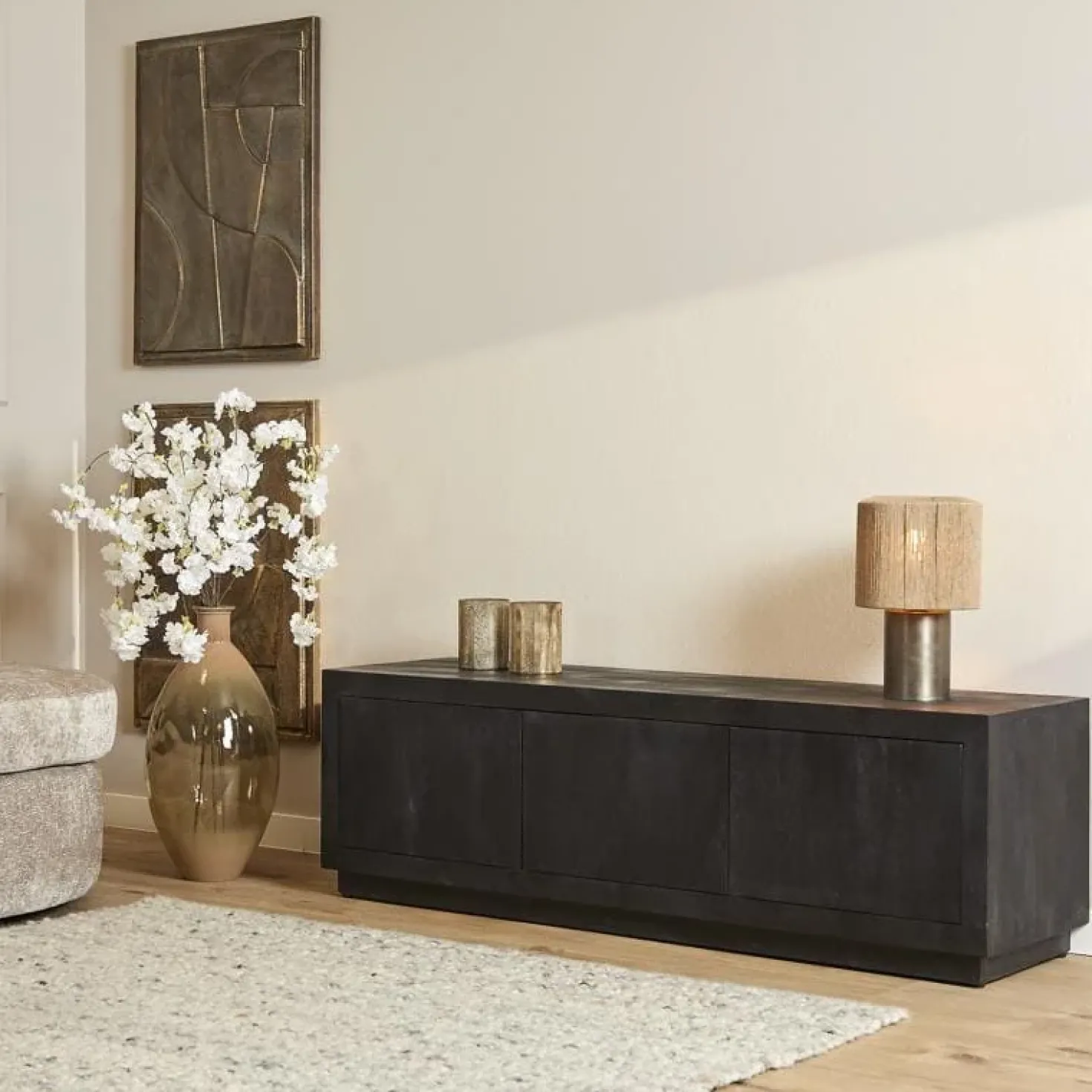 TV meubel Dortmund mangohout zwart 150cm