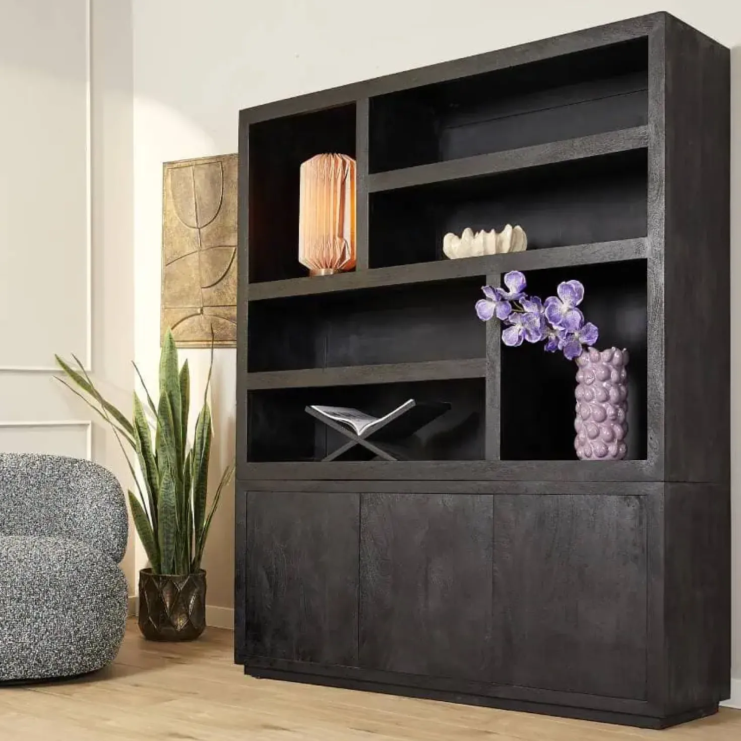 Vakkenkast Dortmund XL mangohout zwart 160cm