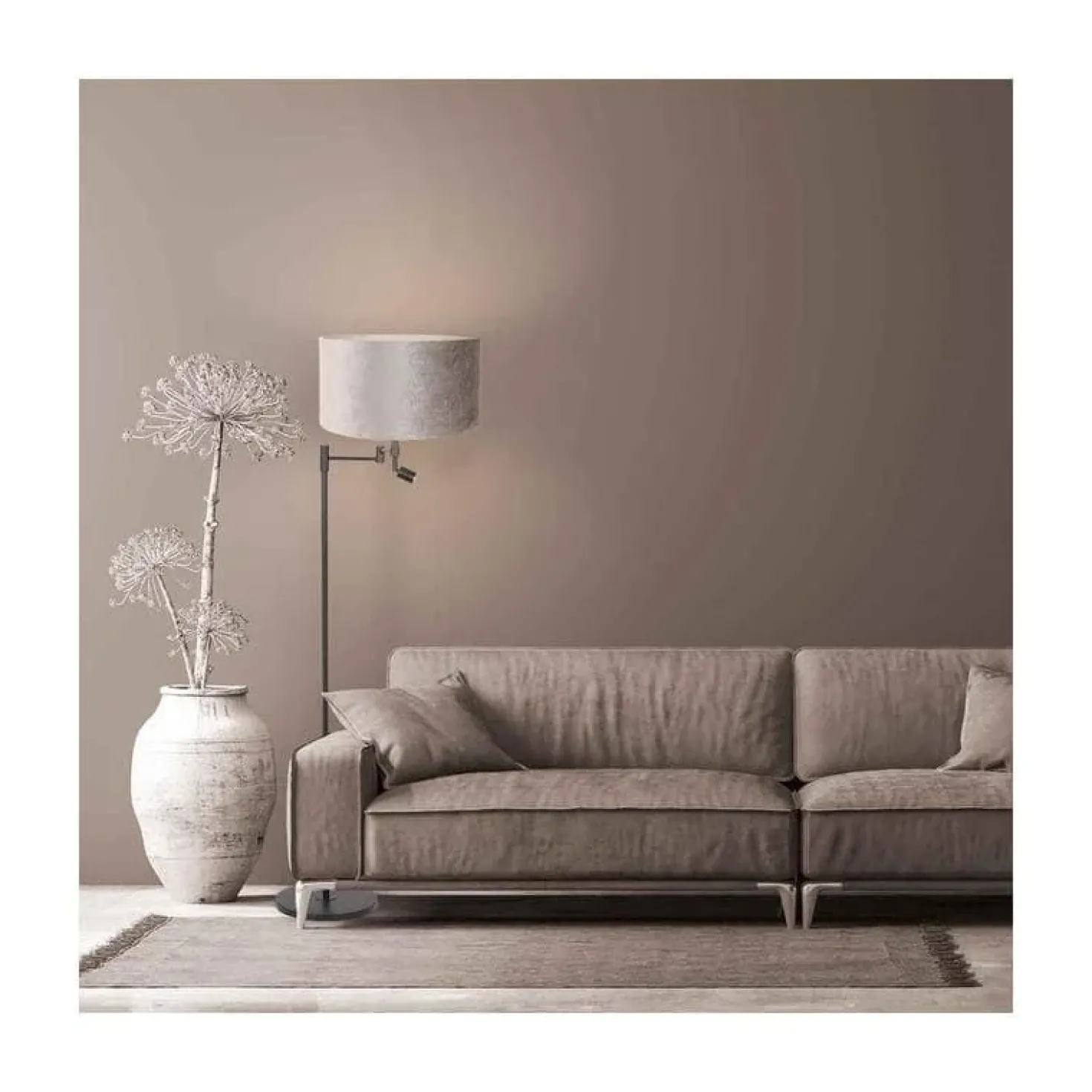Wilco 2-lichts Vloerlamp Zwart met Zilver Velvet kap