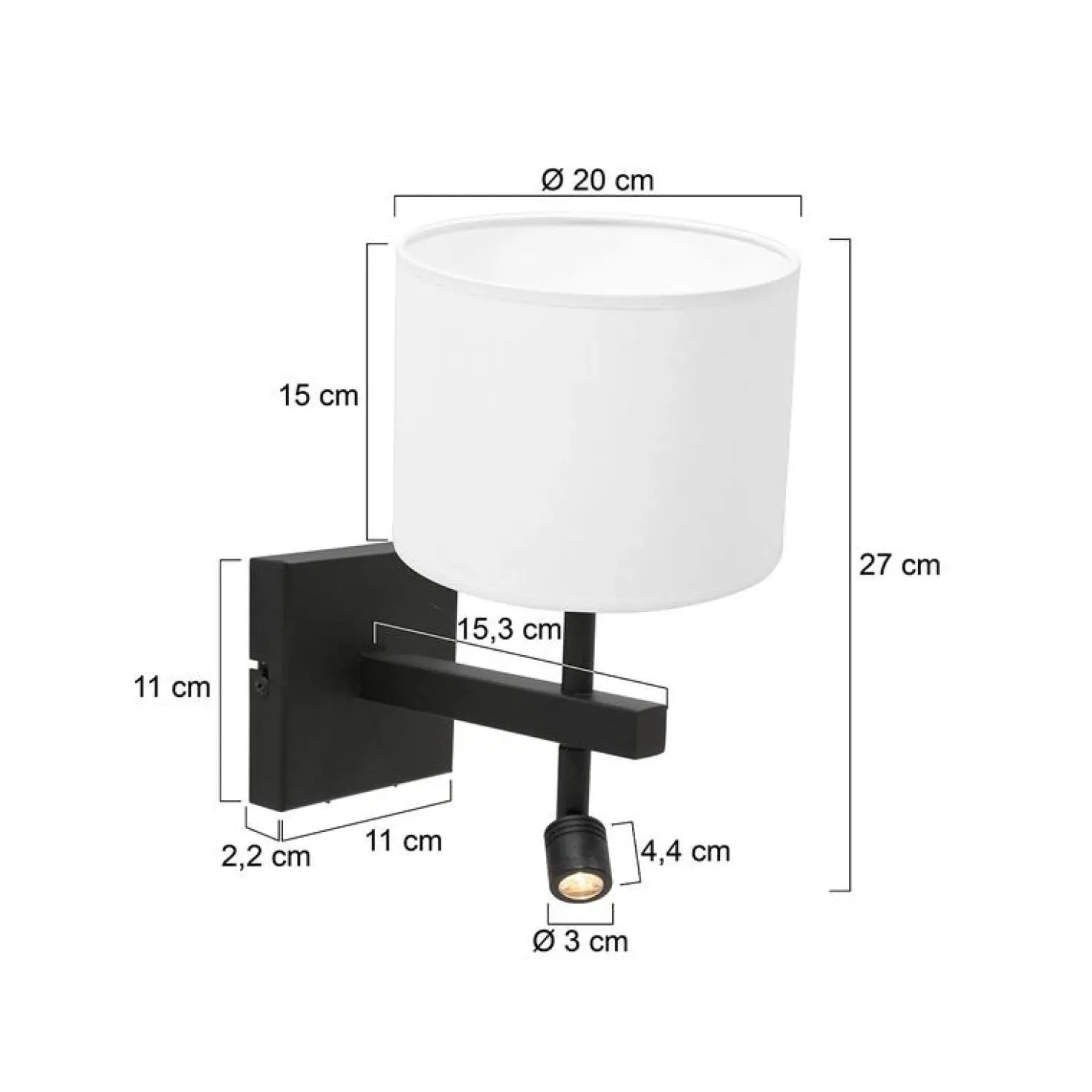 Wilco 2-lichts Wandlamp Zwart met Wit Chintz kap