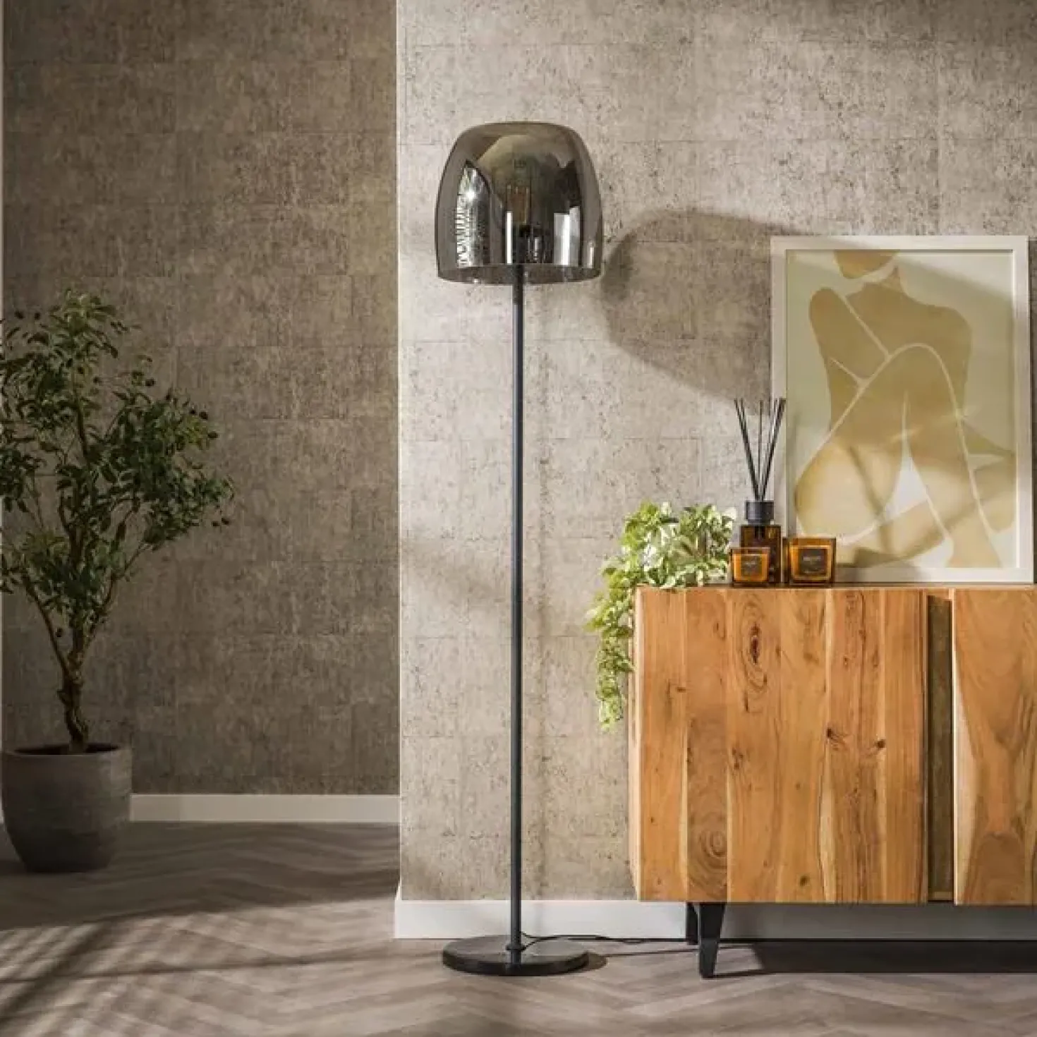 Zeldana 1-lichts Vloerlamp Smoke glas