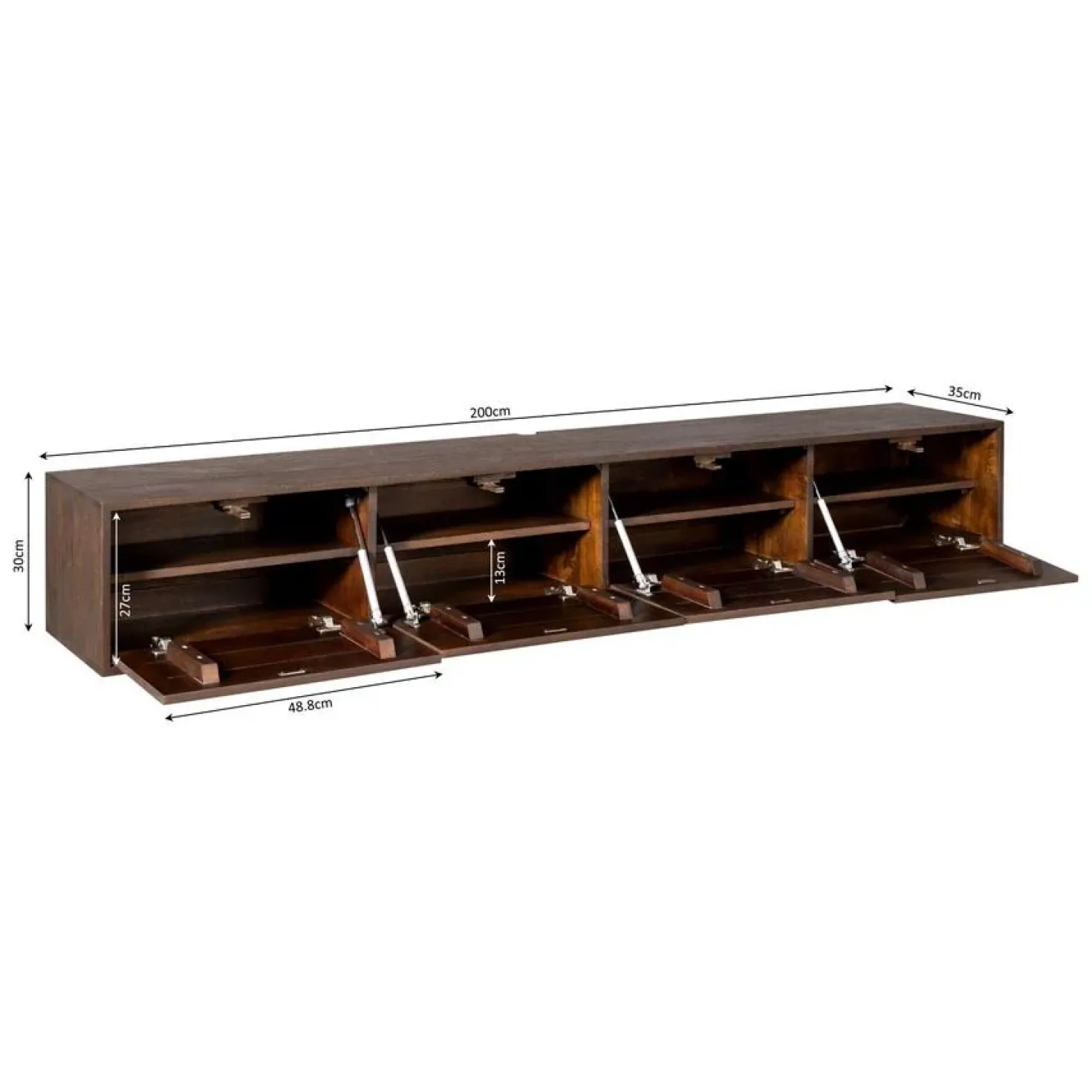 Zwevend Tv meubel Melanie Walnoot 200cm